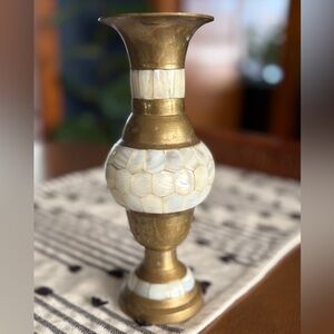 Vintage Brass & Mother-of-Pearl Vase